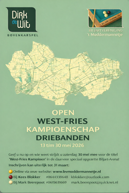 West-Fries Kampioenschap Driebanden 2026